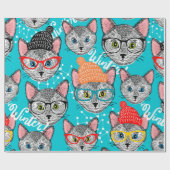 Papier Cadeau Chat dans le casquette (Plat)