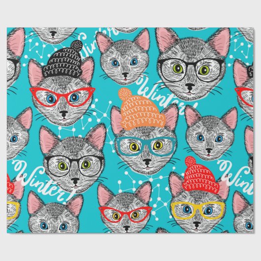 Papier Cadeau Chat dans le casquette (Plat)