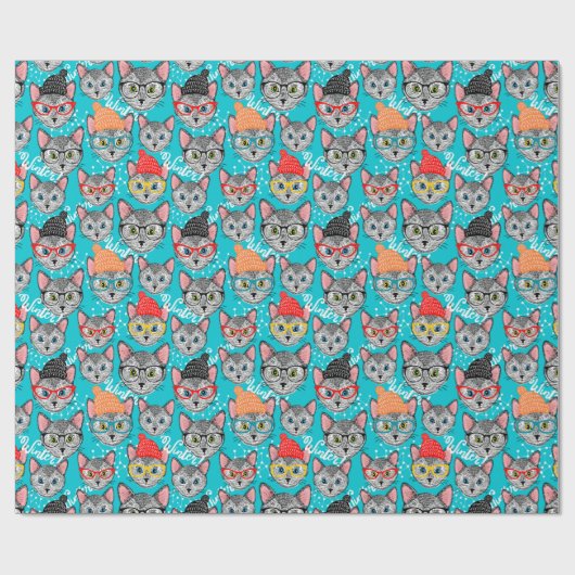 Papier Cadeau Chat dans le casquette (Plat)