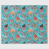 Papier Cadeau Chat dans le casquette (Plat)