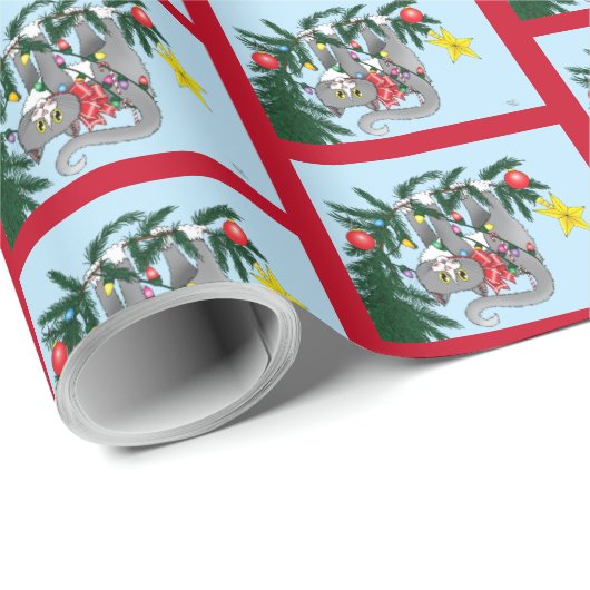 Papier Cadeau Chat d'arbre de Noël marrant (Coin rond)