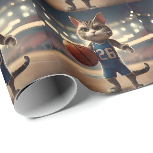 Papier Cadeau Chat de basket-ball, (Coin rond)