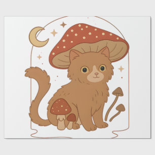 Papier Cadeau Chat de champignon Cottagecore avec chapeau � Mign
