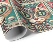 Papier Cadeau Chat de circuit rétro-futuriste du milieu du siècl (Coin rond)