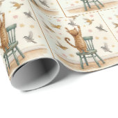 Papier Cadeau Chat de gingembre attraper un oiseau sur papier pe (Coin rond)