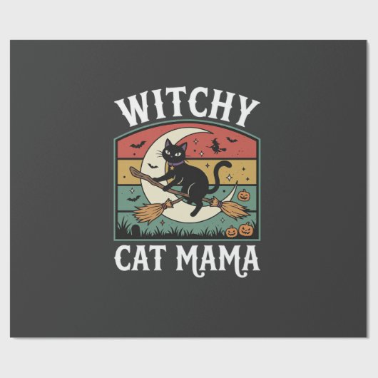 Papier Cadeau Chat de Halloween Sorcière Maman (Plat)