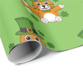 Papier Cadeau Chat de la Saint Patrick avec dessin Shamrock (Coin rond)
