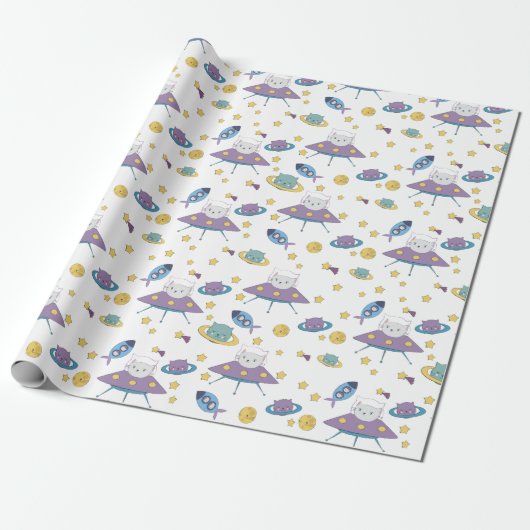 Papier Cadeau Chat de l'espace (Déroulé)