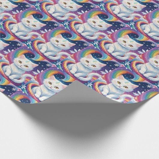 Papier Cadeau Chat de Noël à la neige blanche (Coin)