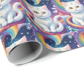 Papier Cadeau Chat de Noël à la neige blanche (Coin rond)