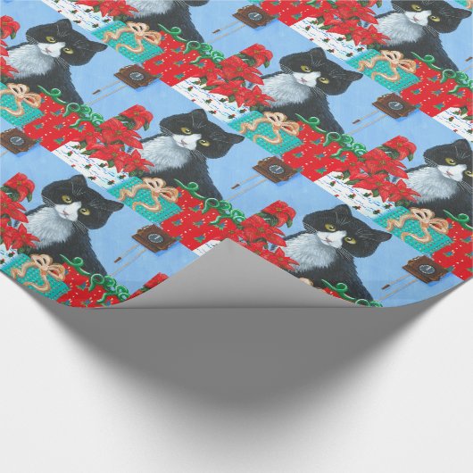 Papier Cadeau Chat de Noël amusant noir Tuxedo horloge (Coin)