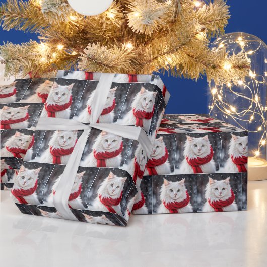 Papier Cadeau Chat de Noël Avec Écharpe Rouge (Vacances)