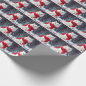 Papier Cadeau Chat De Noël Avec Écharpe Sur Neige (Coin)