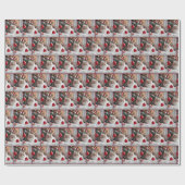 Papier Cadeau Chat de Noël Avec Ornement Rouge (Plat)