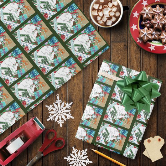 Papier Cadeau Chat de Noël blanc