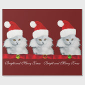 PAPIER CADEAU CHAT DE NOËL BLANC, CASQUETTE SANTA CLAUS ET RIBBO (Plat)