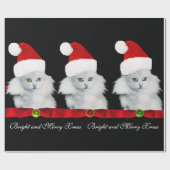 PAPIER CADEAU CHAT DE NOËL BLANC, CASQUETTE SANTA CLAUS ET RIBBO (Plat)