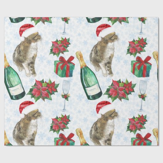 Papier Cadeau Chat de Noël Célébration d'Hiver (Plat)
