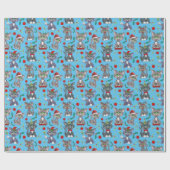 Papier Cadeau Chat De Noël Cool En Bleu (Plat)