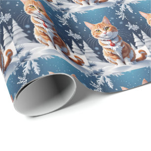 Papier Cadeau Chat de Noël d'hiver au gingembre
