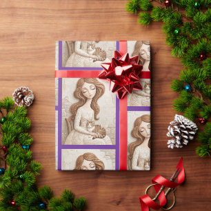 Papier Cadeau Chat de Noël fantaisiste Art de la Demoiselle d'Hi