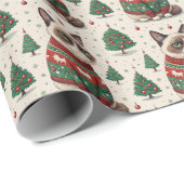 Papier Cadeau Chat de Noël grincheux en pull moche (Coin rond)