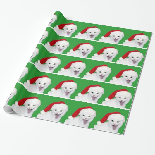 Papier Cadeau Chat de Noël heureux (Déroulé)