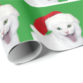 Papier Cadeau Chat de Noël heureux (Coin rond)