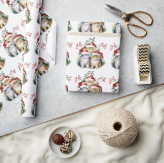 Papier Cadeau Chat de Noël mignon