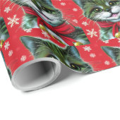 Papier Cadeau Chat de Noël mignon (Coin rond)