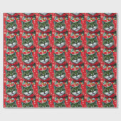 Papier Cadeau Chat de Noël mignon (Plat)