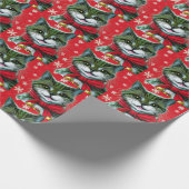 Papier Cadeau Chat de Noël mignon (Coin)