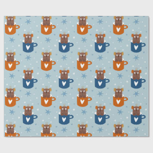 Papier Cadeau Chat de Noël mignon dans un flocon de neige bleu M