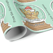 Papier Cadeau Chat de Noël mignon texte personnalisé papier d'em (Coin rond)