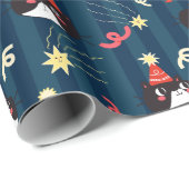 Papier Cadeau Chat de Noël noir (Coin rond)