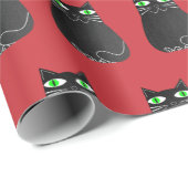 Papier Cadeau Chat de Noël noir (Coin rond)