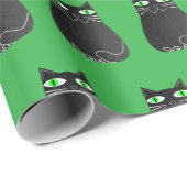 Papier Cadeau Chat de Noël noir (Coin rond)