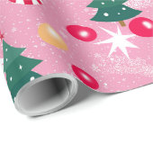 Papier Cadeau Chat de Noël rose (Coin rond)