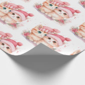 Papier Cadeau Chat de Noël rose mignon Motif (Coin)