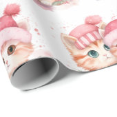 Papier Cadeau Chat de Noël rose mignon Motif (Coin rond)