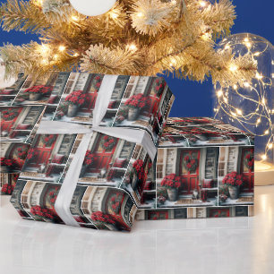 Papier Cadeau Chat de Noël sur natte