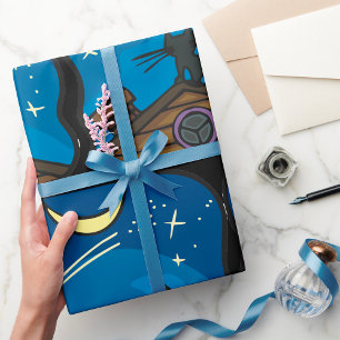 Papier Cadeau Chat De Nuit Sur Un Toit