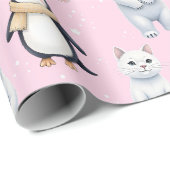 Papier Cadeau Chat de pingouin moderne tendance Ours Motif sans (Coin rond)