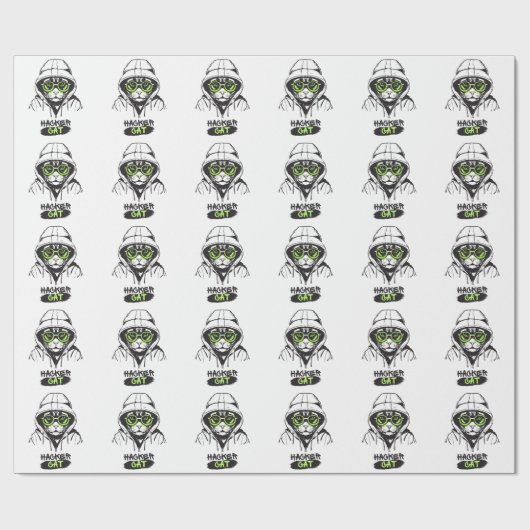 Papier Cadeau Chat de pirate cyber joueur codeur drôle tech (Plat)