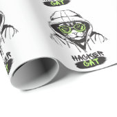 Papier Cadeau Chat de pirate cyber joueur codeur drôle tech (Coin rond)