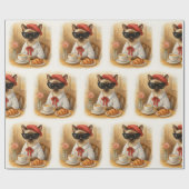 Papier Cadeau Chat de Siamese avec petit-déjeuner (Plat)