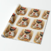 Papier Cadeau Chat de Siamese avec petit-déjeuner (Déroulé)