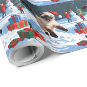 Papier Cadeau Chat de Siamese coule en neige avec Casquette de N (Coin rond)