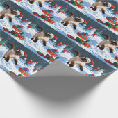 Papier Cadeau Chat de Siamese coule en neige avec Casquette de N (Coin)