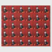 Papier Cadeau Chat de smoking avec la cravate d'arc rouge (Plat)